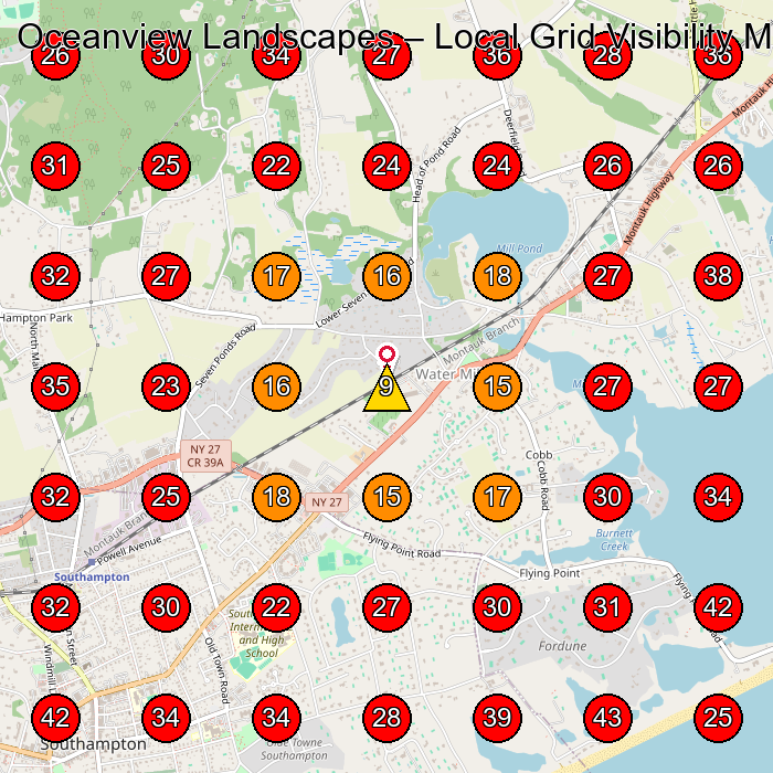 Oceanview Landscapes GeoGrid visibility map for House Cleaning Service in Water Mill